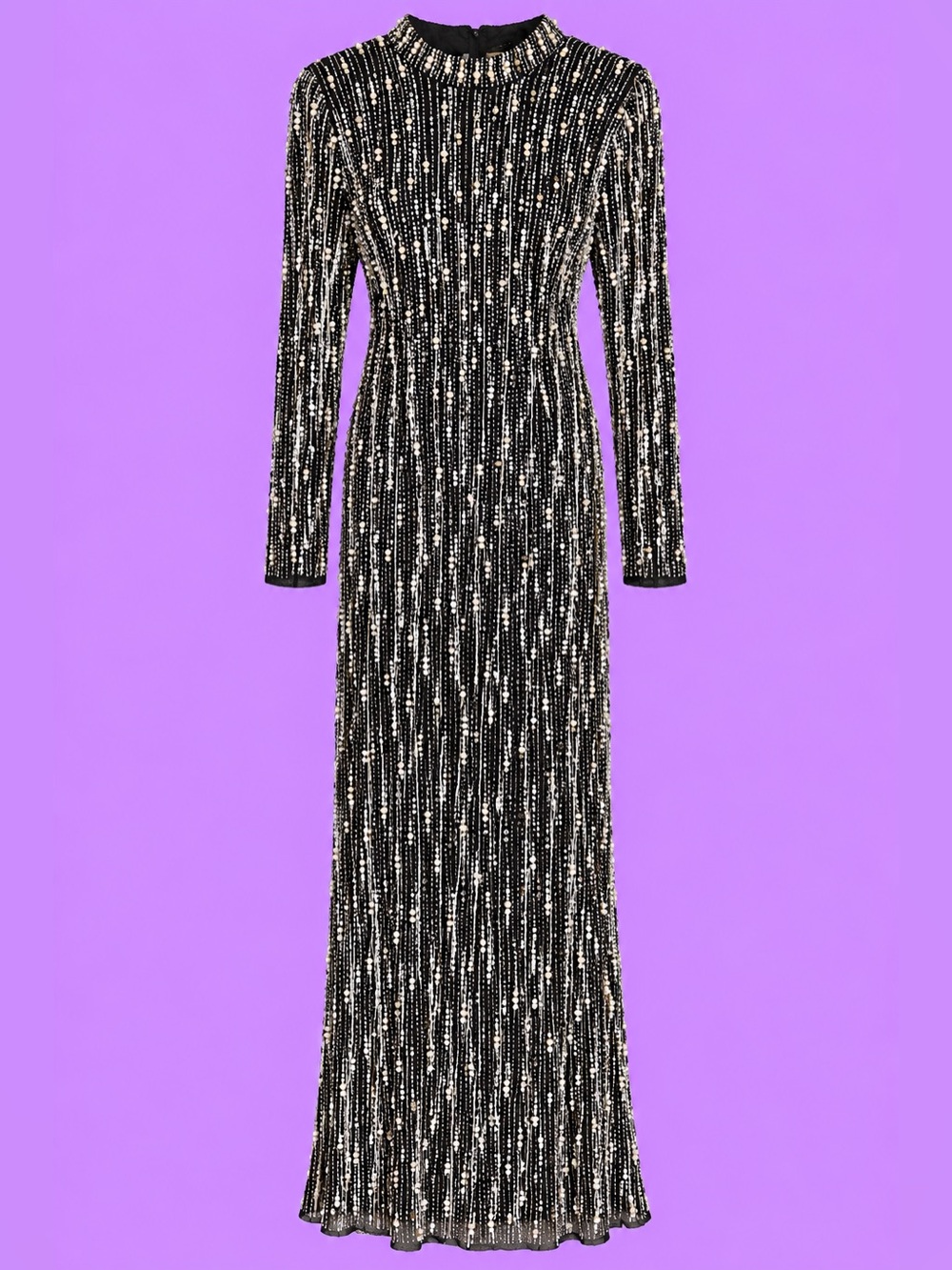 Fabulous Long Sleeve Sequin + Beaded Maxi Dress